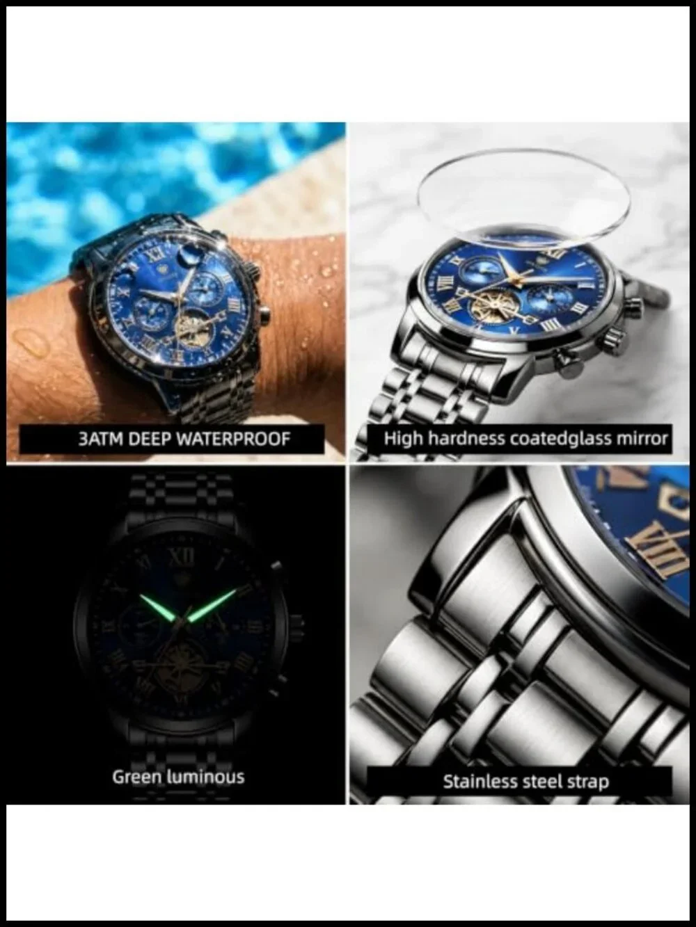 Mens Chronograph Watch Stainless Steel Business Dress Quartz